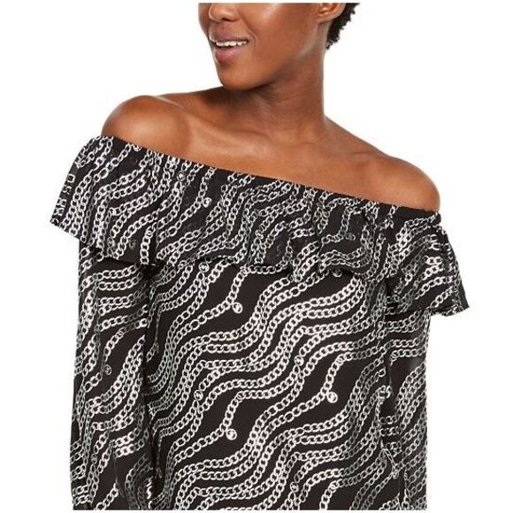 Michael Kors Women's Metallic Logo Blouse Gray Size X-Large - Picture 2 of 3